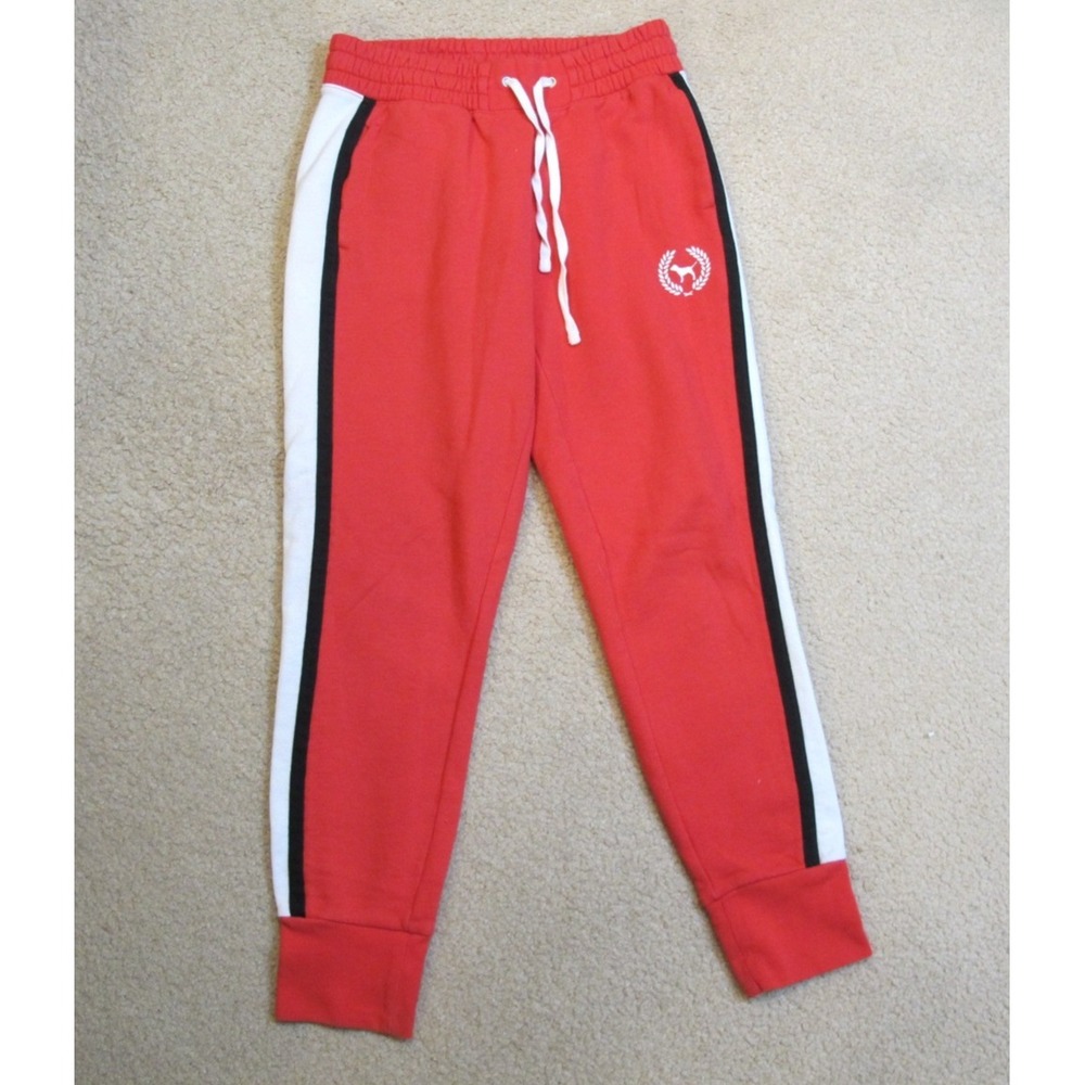 Pink Victoria Secret Striped Sweatpants Joggers Women's Medium Red White
